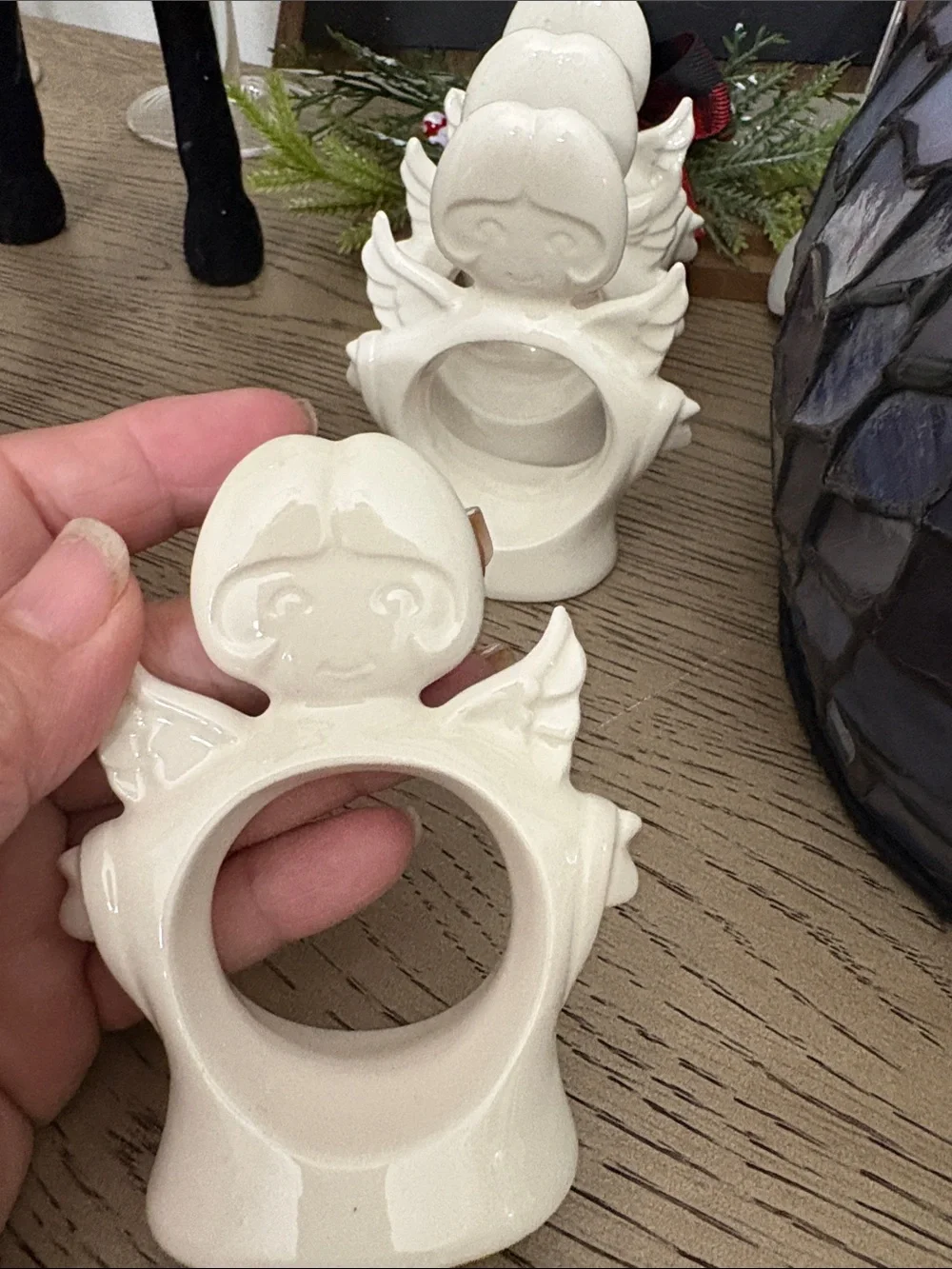 Ceramic Angel Napkin Rings - White Holiday Table Decor